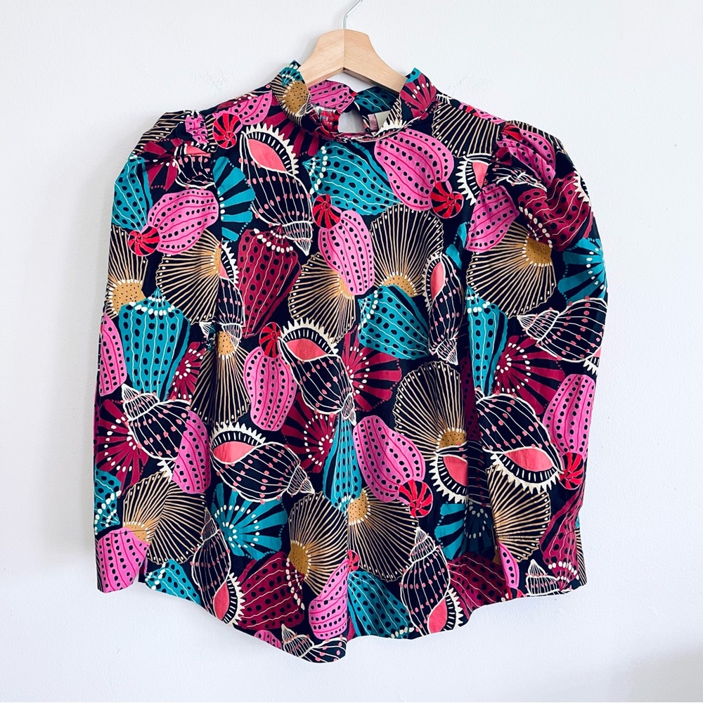 Farm Rio Shell Mix Long Cuff Blouse In Multi Size Medium New With Tags - Picture 13 of 13